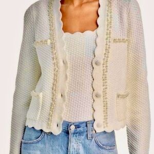 NWT House of Harlow 1960 Cream Cardigan with Pearl Accents.